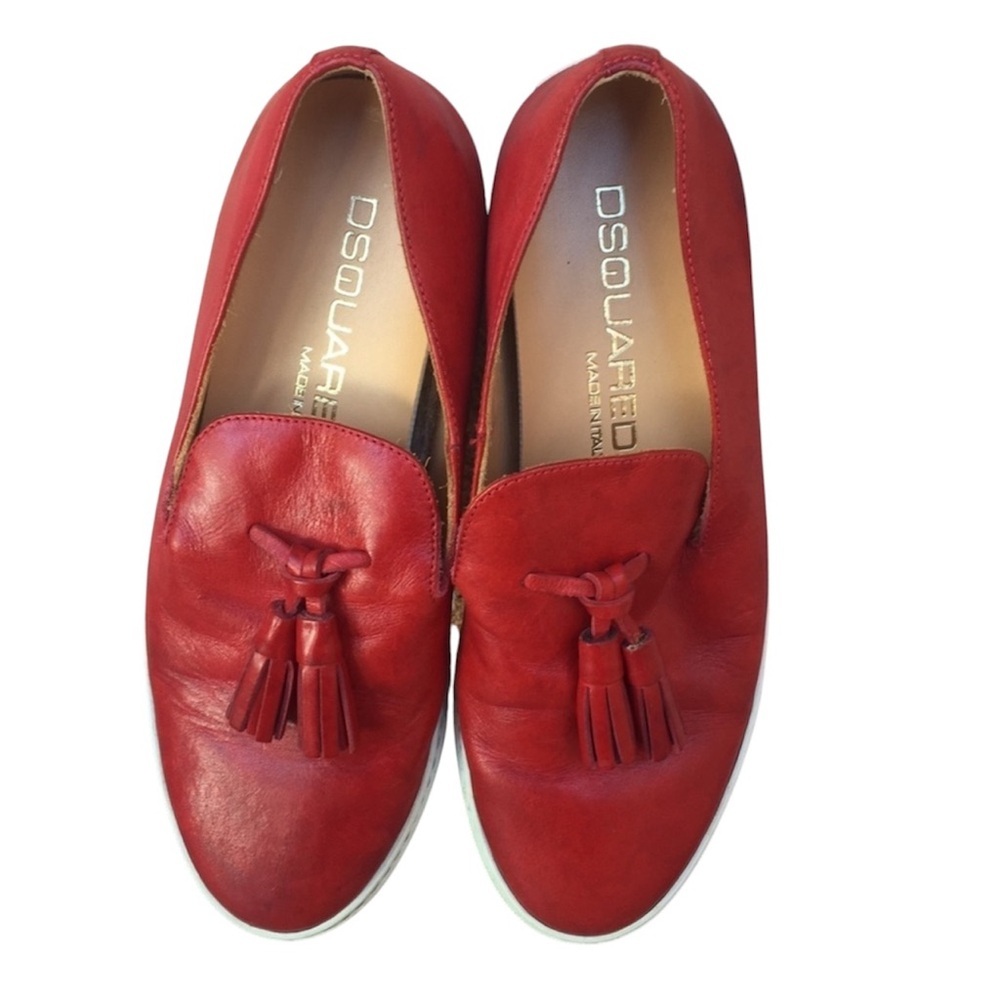 Dsquared2‎ Red Leather Tassel Loafers Kiltie Mens 8.5 Slip On Removable Insoles